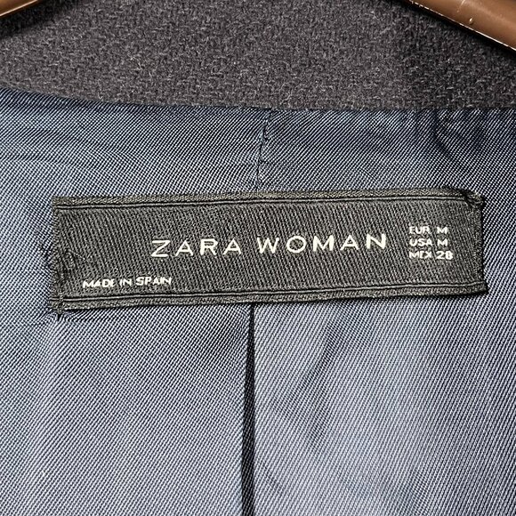 Zara Spain Coat Womens Medium Navy Double Breasted Military Styling Wool Blend - Picture 2 of 9
